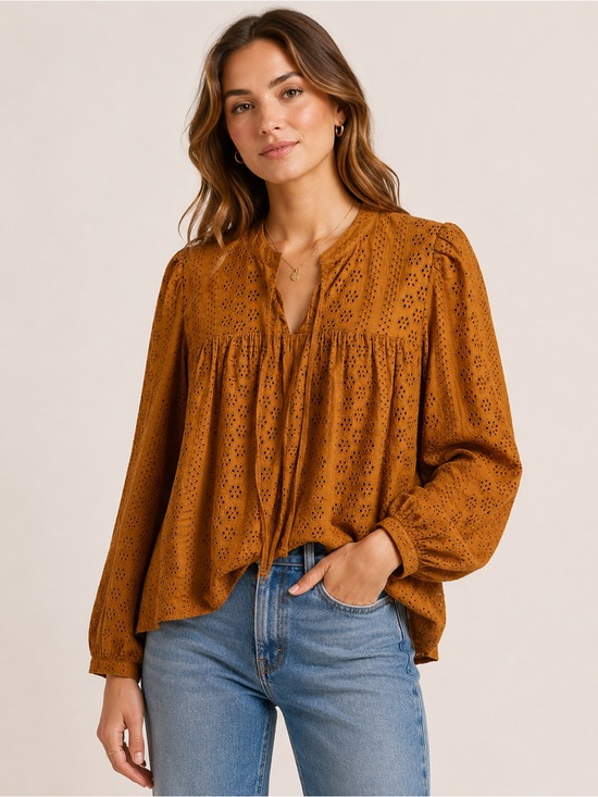 Madewell Tops - Madewell 100% Cotton Eyelet Peasant Blouse | Golden Ochre | Small